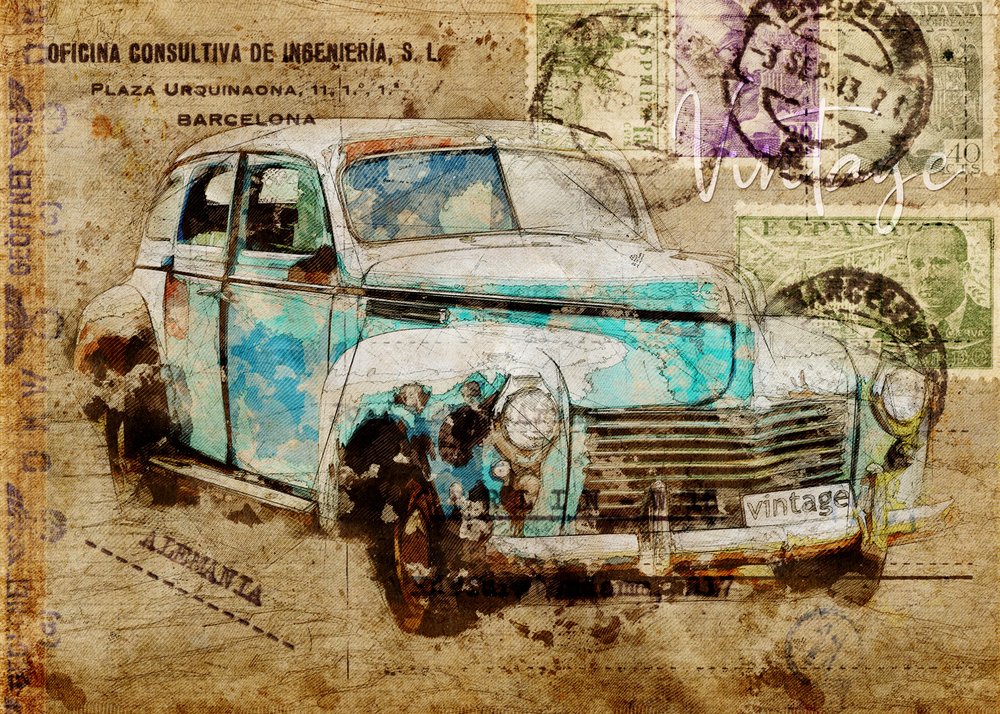 Vintage Travel Car by Lembayung senja studio [Vintage Poster]