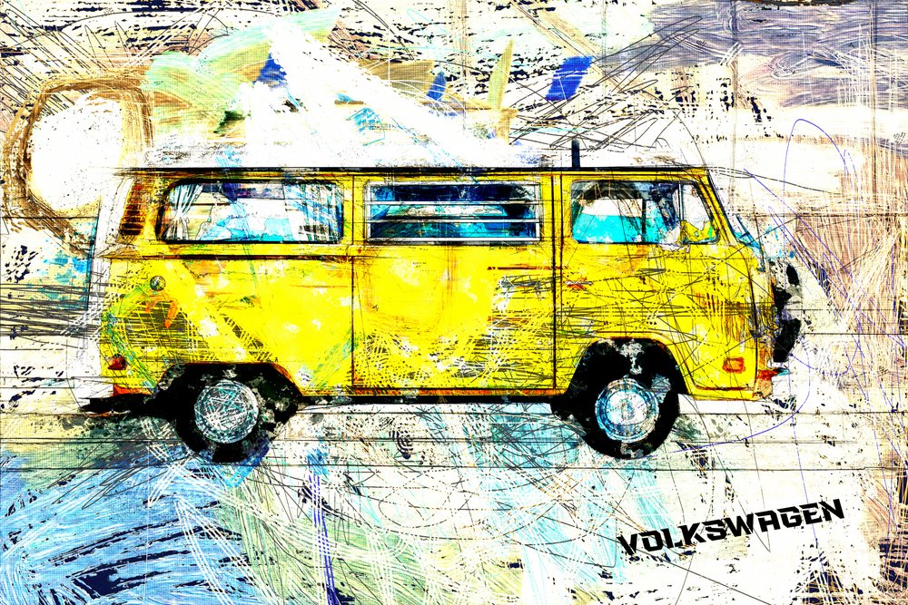 Yellow Surf Van by Lembayung senja studio [Vintage Poster]