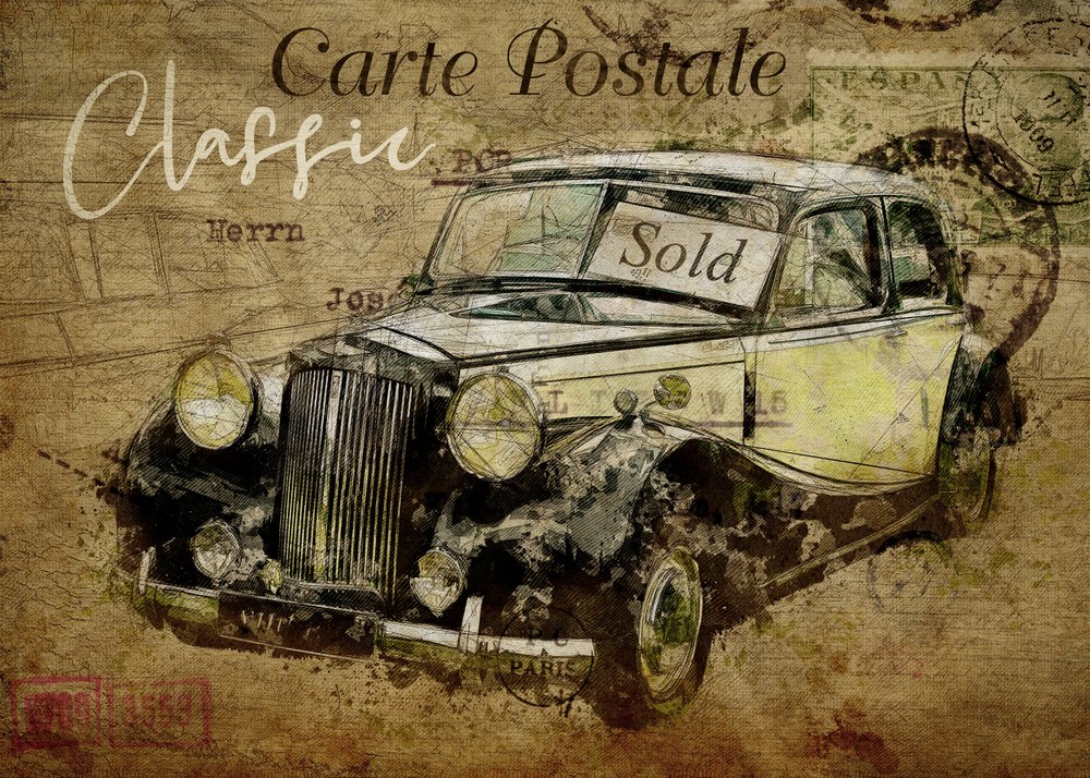 Postcard Oldies Car by Lembayung senja studio [Vintage Poster]