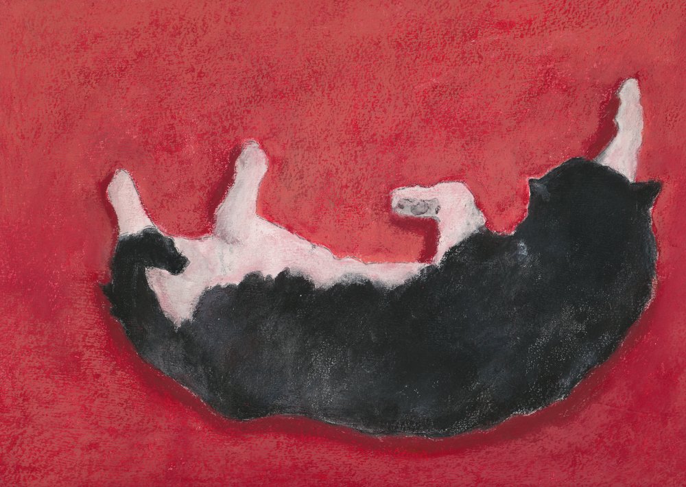 Happy Dog On Red by Lena Ru