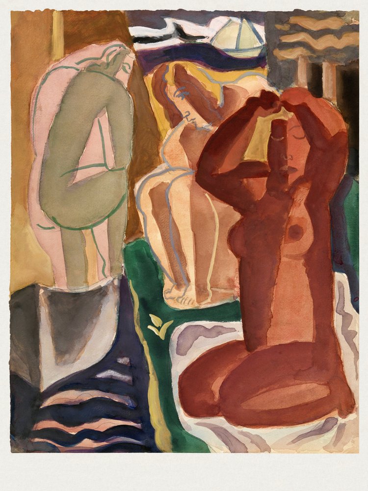 Two Bathing Women and a Bridge Figure by Leo Gestel