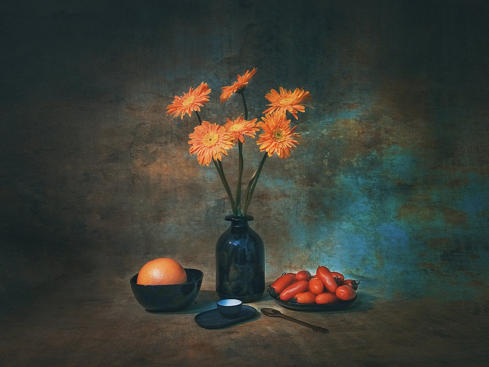 Orange Flowers Still Life by Liu Xing