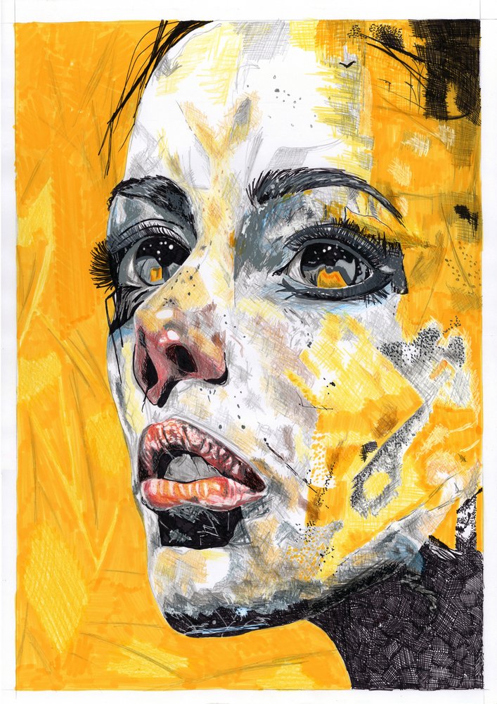Expressive Yellow Portrait by Loretta Van Der Westhuizen