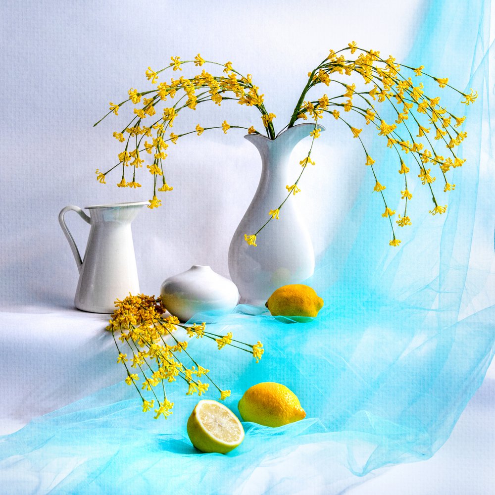 Bright Yellow Floral Still Life by Louie Luo