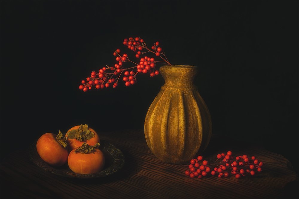 Autumn Persimmon Still Life by Lydia Jacobs
