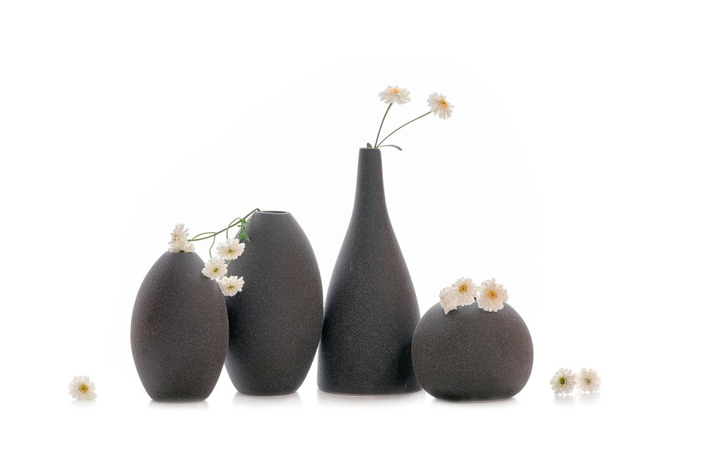 Dark Vases White Flowers by Lydia Jacobs
