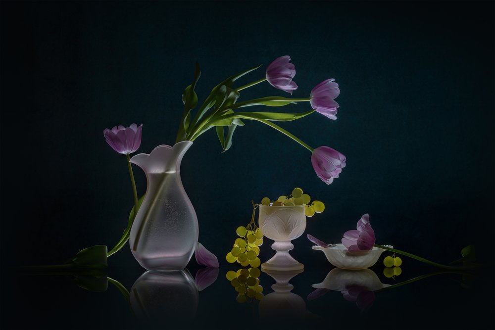 Glowing Tulips and Grapes by Lydia Jacobs