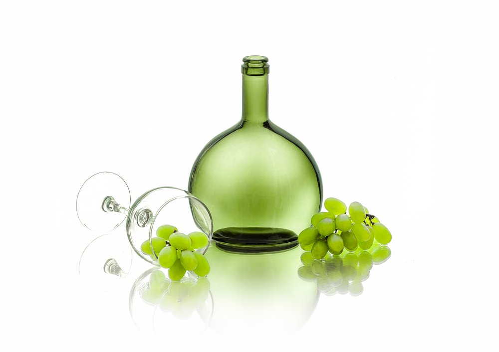 Green Bottle Wine Grapes by Lydia Jacobs