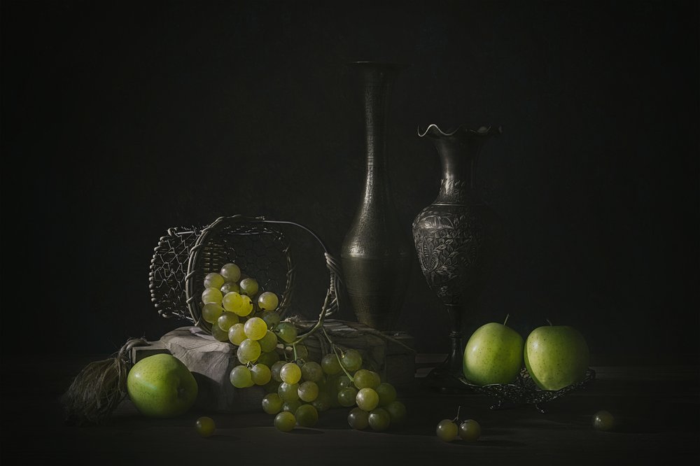 Moody Grapes and Apples by Lydia Jacobs