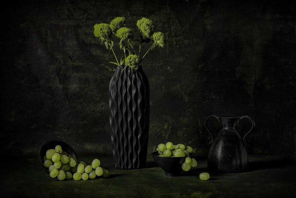 Moody Grapes and Flowers by Lydia Jacobs