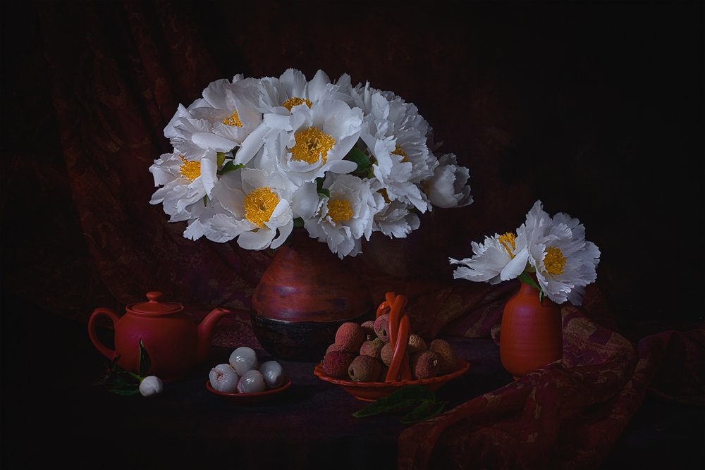 Moody Peonies and Lychees by Lydia Jacobs