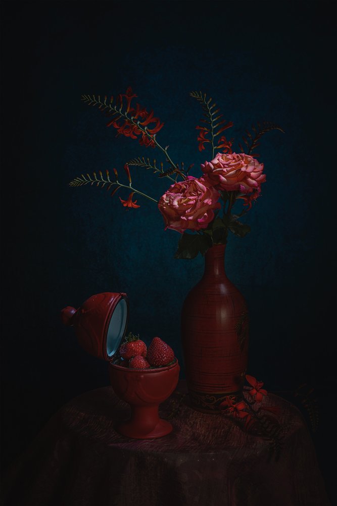 Moody Red Still Life by Lydia Jacobs