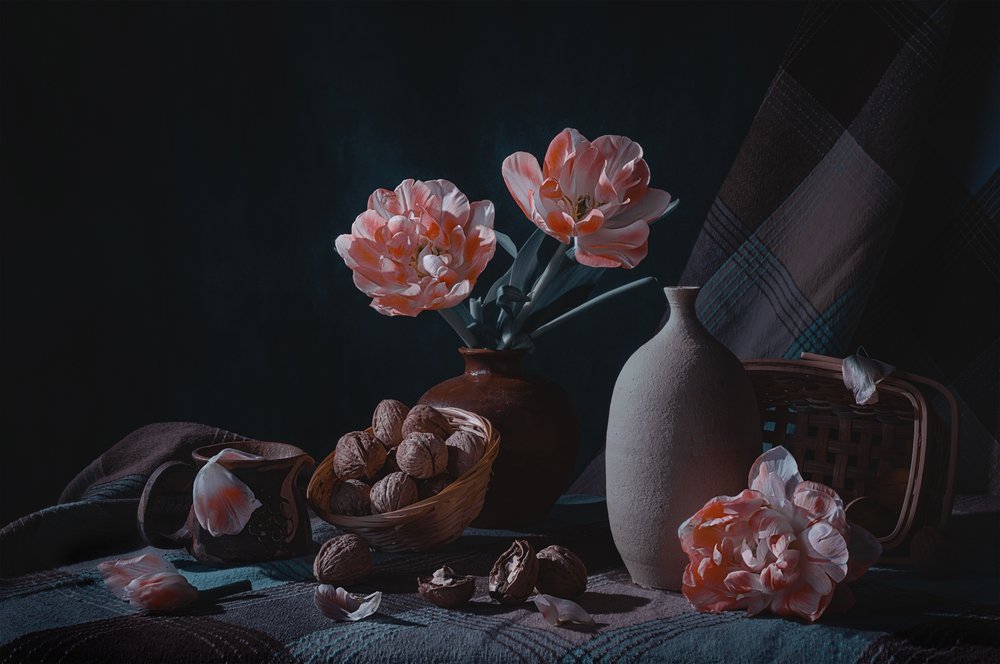 Moody Still Life Tulips by Lydia Jacobs