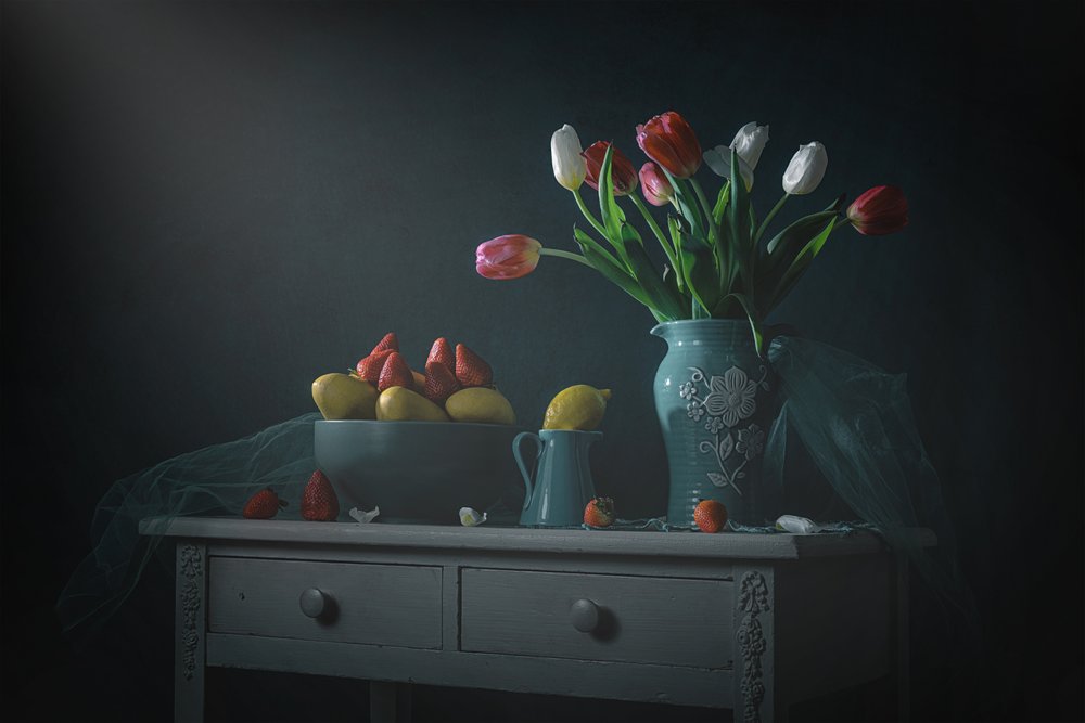 Moody Tulips and Lemons by Lydia Jacobs