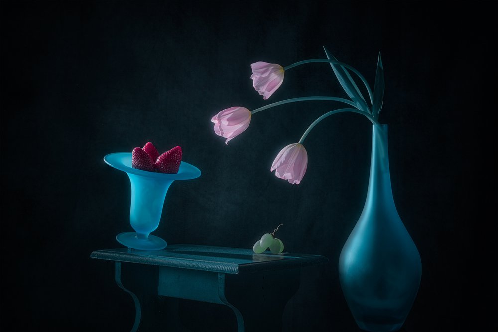 Pink Tulips and Strawberries by Lydia Jacobs