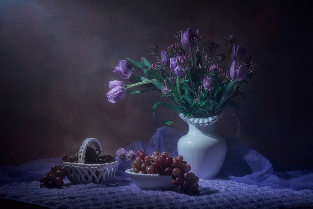 Purple Tulips Still Life by Lydia Jacobs