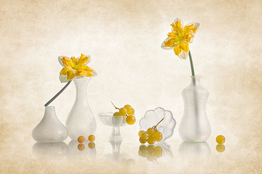 Yellow Daffodils and Grapes by Lydia Jacobs