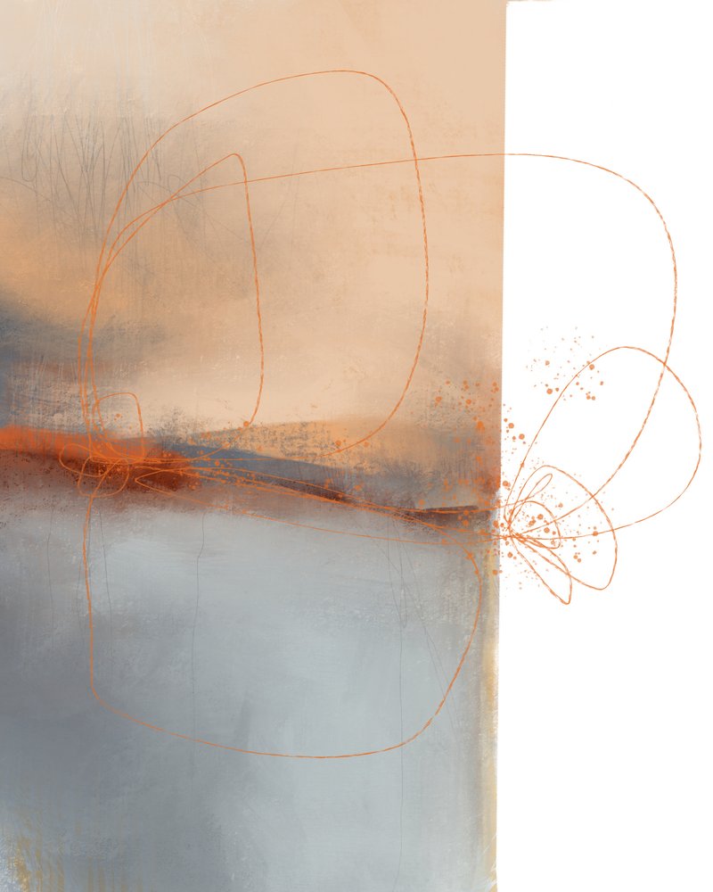 Peach Grey Abstract Lines by MANSI SAXENA