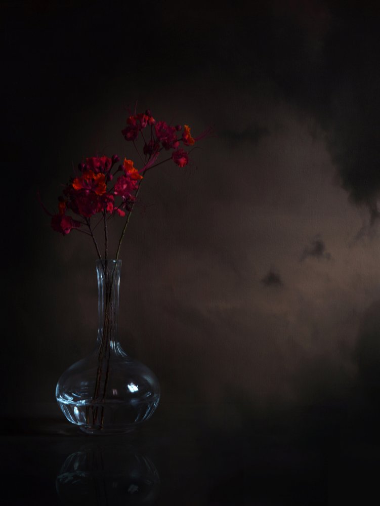 Moody Red Flowers by Margaret Halaby