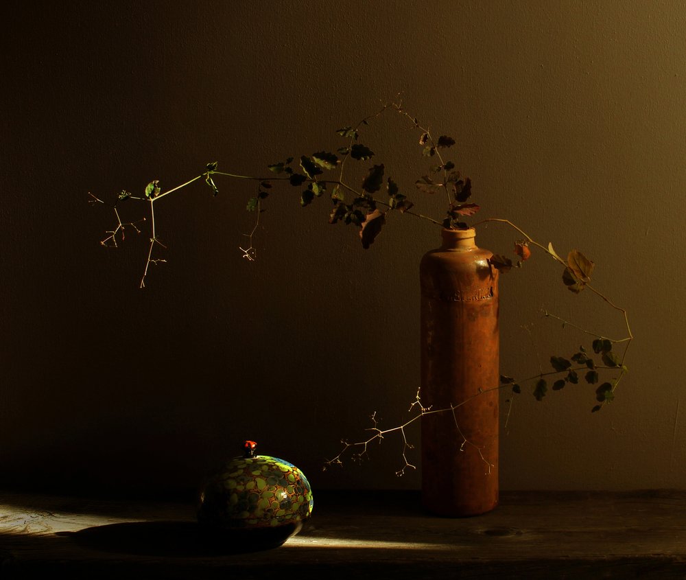 Rustic Still Life with Ladybug by Margaret Halaby