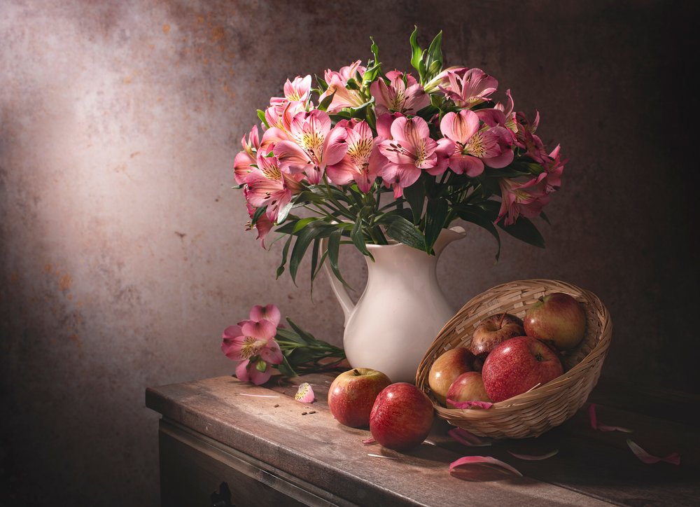 Pink Flowers and Apples by Margareth Perfoncio