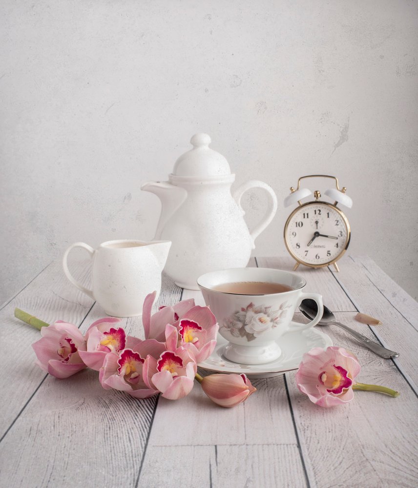 Pink Orchids Tea Time by Margareth Perfoncio