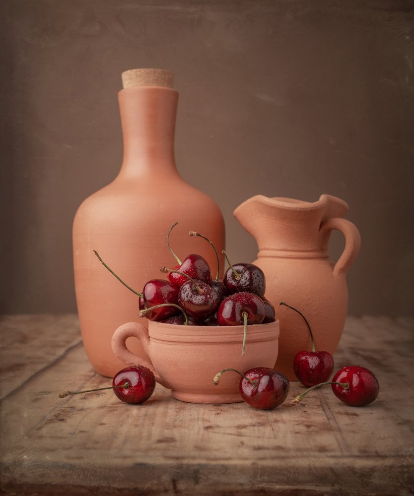 Rustic Cherries and Pottery by Margareth Perfoncio
