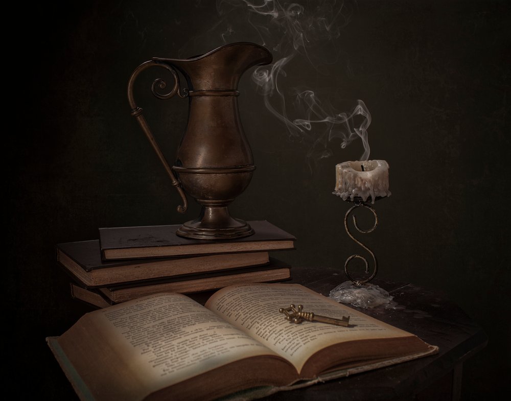 Vintage Books and Key by Margareth Perfoncio