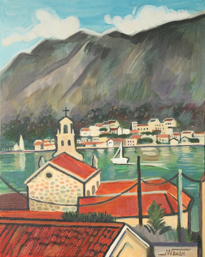 Red Roofs Coastal Village by Marina Gorkaeva