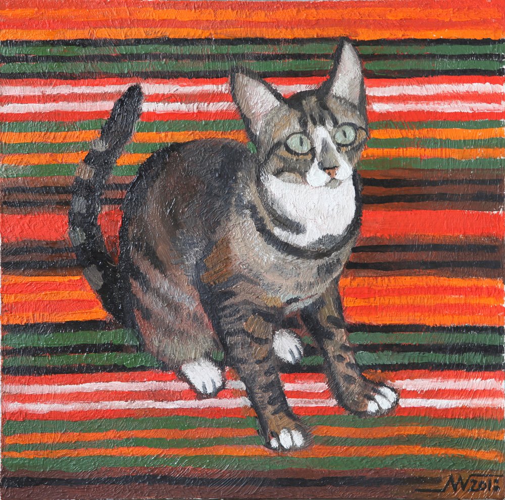 Tabby on Stripes by Marina Gorkaeva
