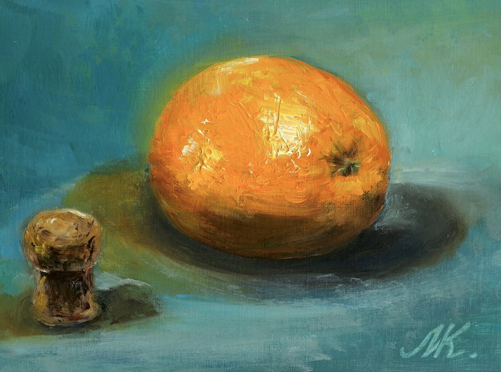 Orange and Cork Still Life by Marina Kozyr