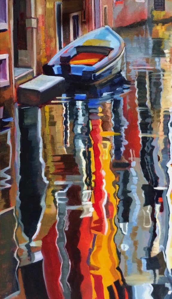 Blue Boat Reflections by Maxine Shore
