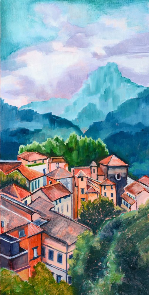 Colorful Hillside Town by Maxine Shore