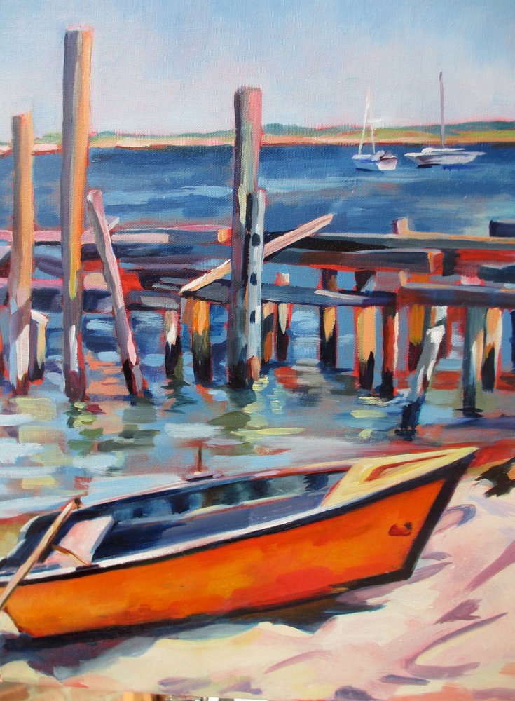 Dockside Orange Boat by Maxine Shore