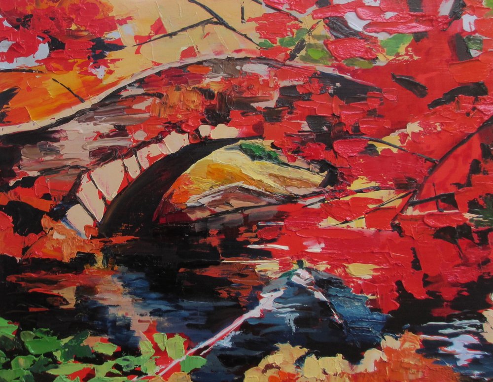 Fiery Autumn Bridge by Maxine Shore