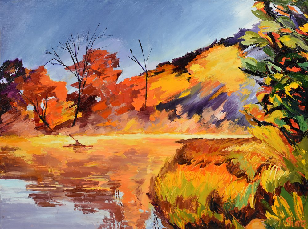 Paddler in Autumn Glow by Maxine Shore