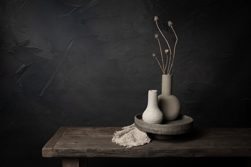 Rustic Vases Dark Still Life by Mayra Pama
