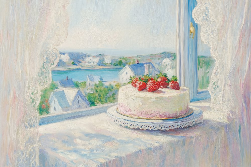 Strawberry Cake Summer View by Melloi Art Prints