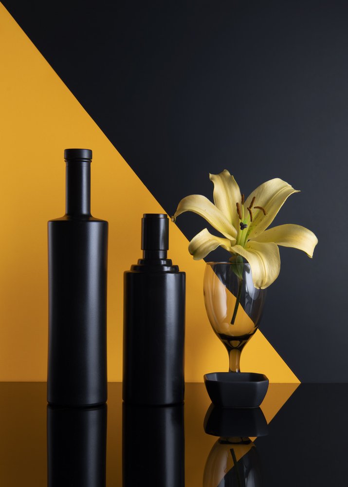 Black Bottles Golden Lily by Ming Chen