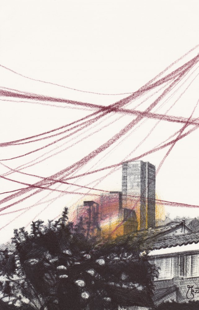 Skyline with Red Lines by Mirjam Schrei