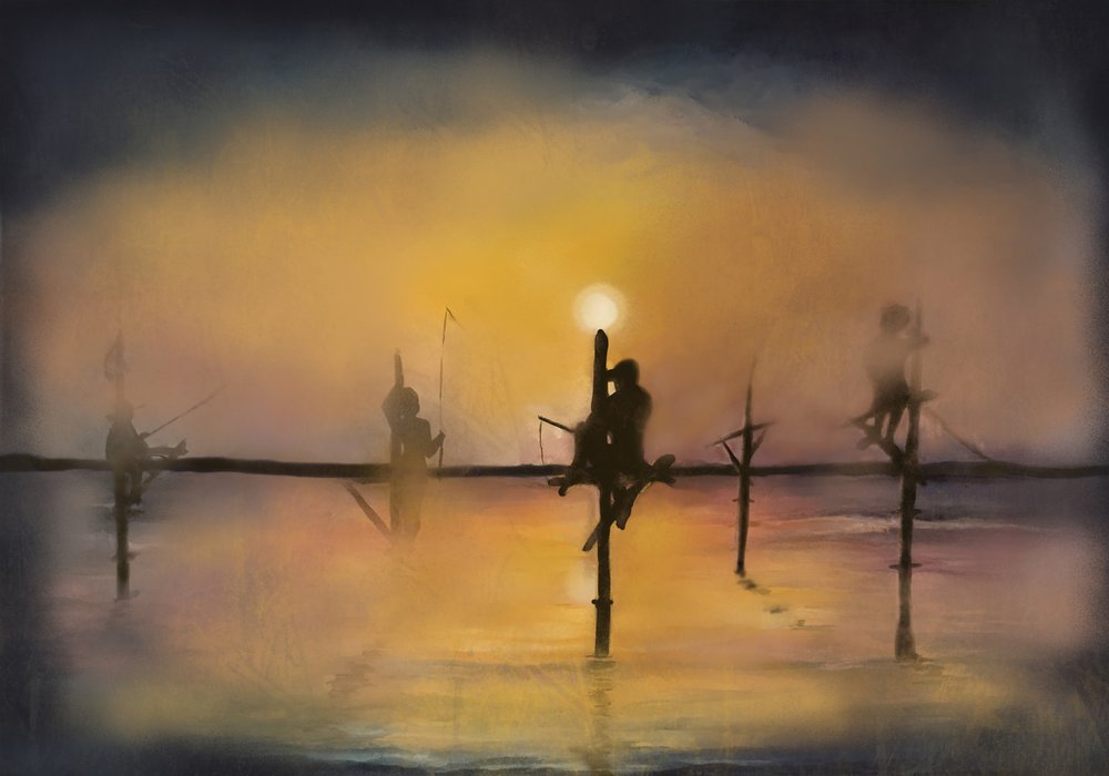 Stilt Fishermen Sunset by Monica Lindblom
