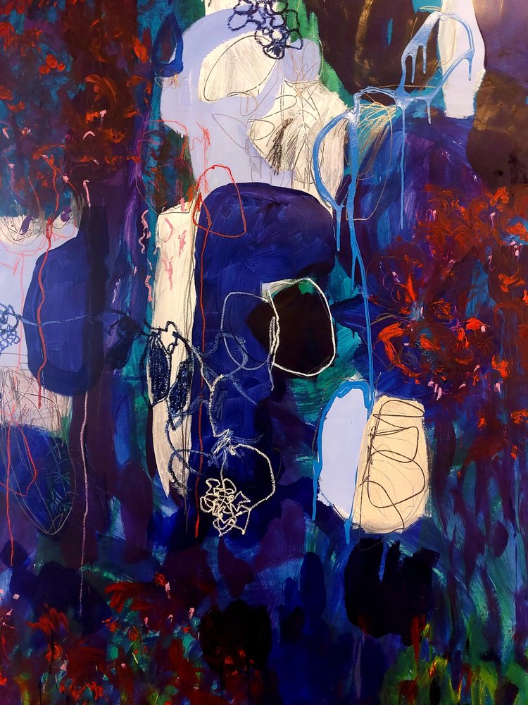 Dynamic Blue Red Abstract by Monika Riethmueller