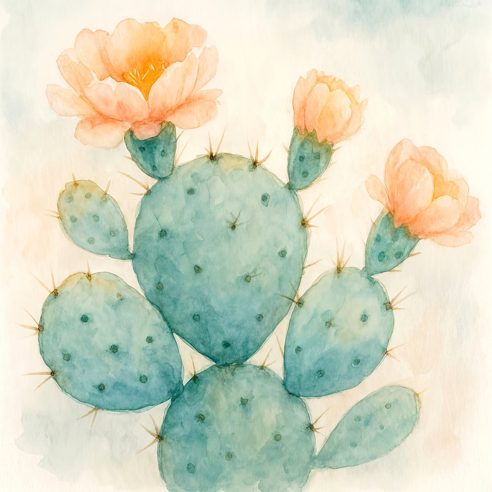 Blooming Watercolor Cactus by Natalie Bruns