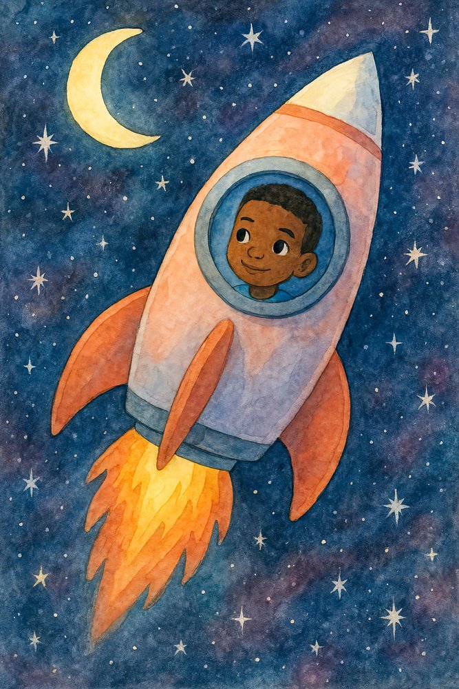 Child Rocket Flying Through Space by Natalie Bruns
