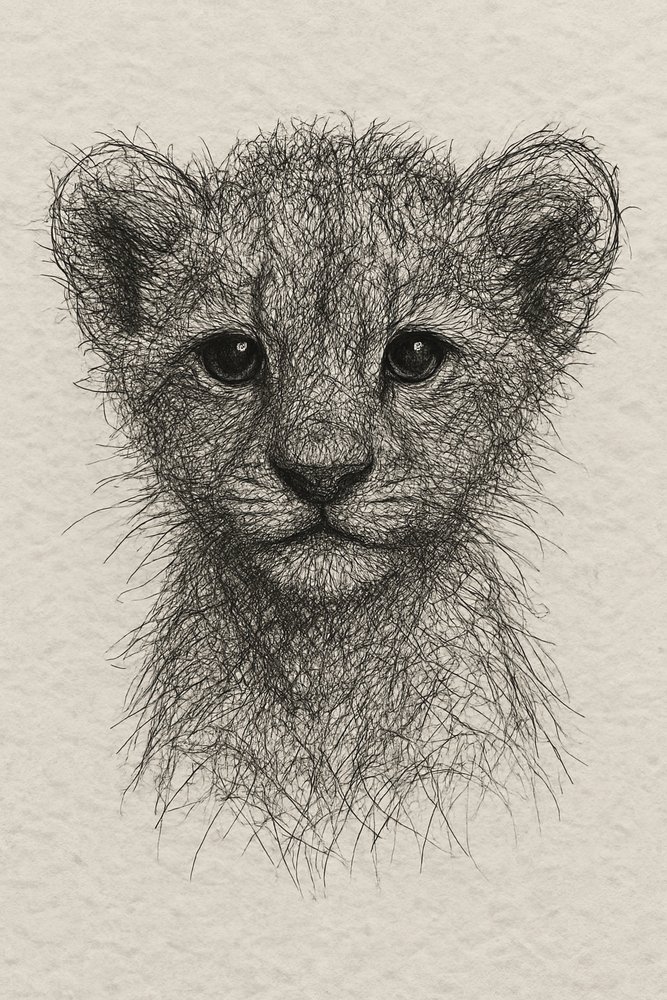 Cute Lion Cub Sketch by Natalie Bruns