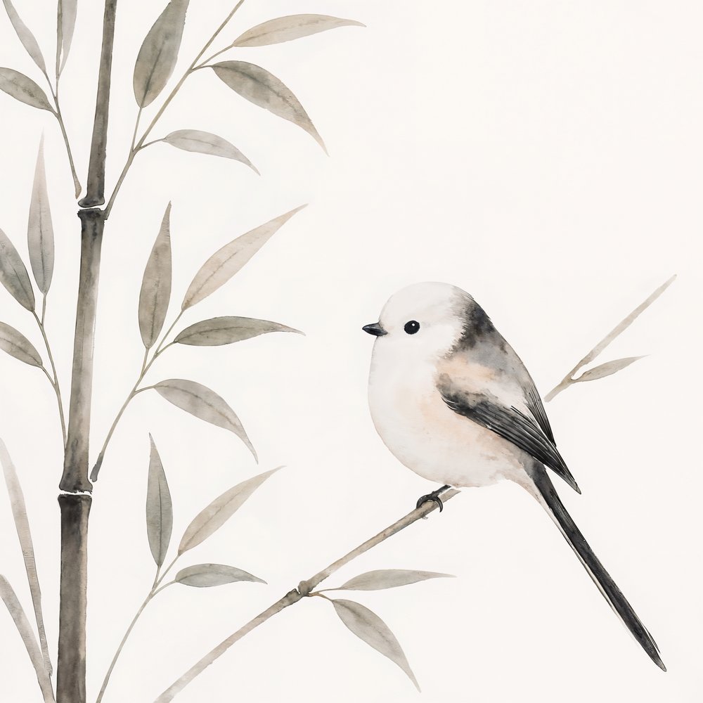 Delicate Bird on Bamboo by Natalie Bruns
