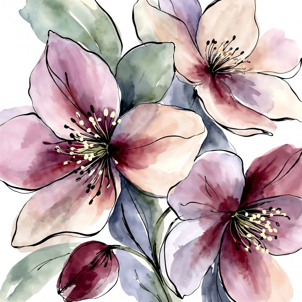 Pink Watercolor Blossoms by Natalie Bruns