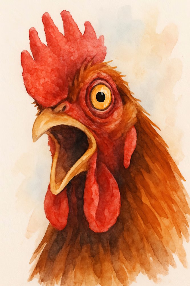 Screaming Rooster Portrait by Natalie Bruns