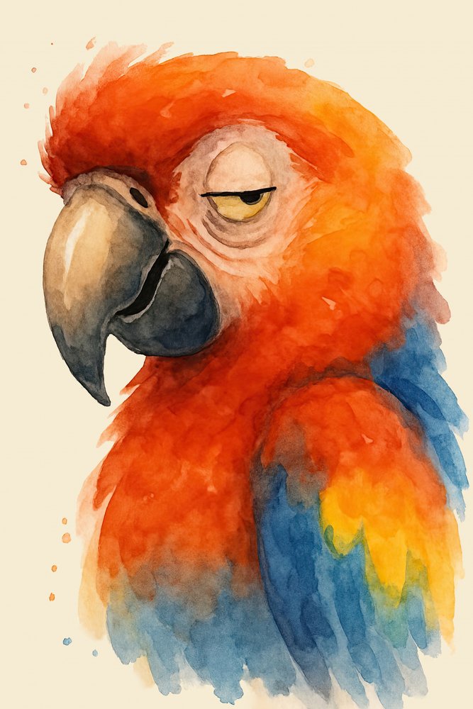 Sleepy Watercolor Parrot by Natalie Bruns