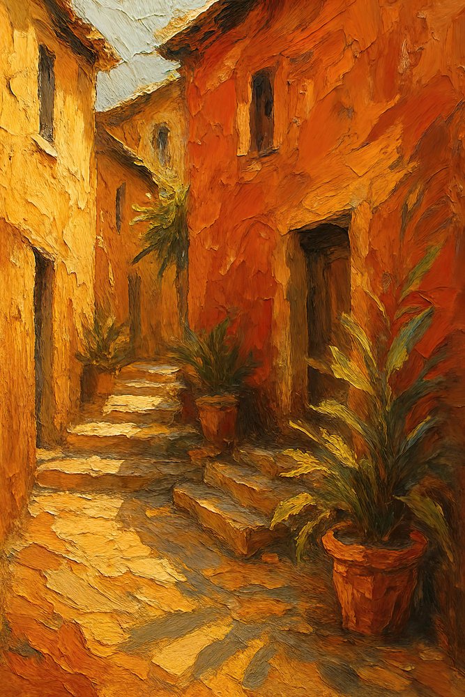 Sunlit Village Steps by Natalie Bruns